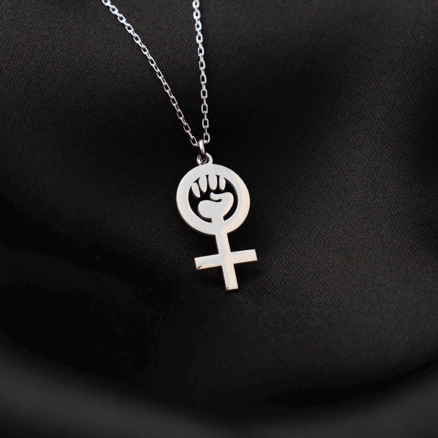Feminist Symbol Necklace, Women’s Rights Jewelry, Sterling Silver Pendant, Empowerment Gift for Her