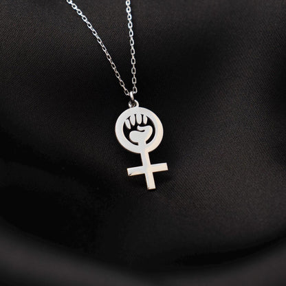 Feminist Symbol Necklace, Women’s Rights Jewelry, Sterling Silver Pendant, Empowerment Gift for Her