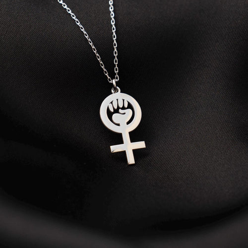 Feminist Symbol Necklace, Women’s Rights Jewelry, Sterling Silver Pendant, Empowerment Gift for Her