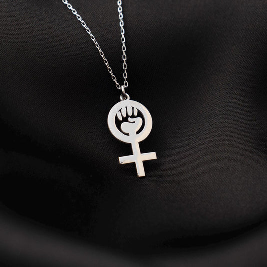 Feminist Symbol Necklace, Women’s Rights Jewelry, Sterling Silver Pendant, Empowerment Gift for Her