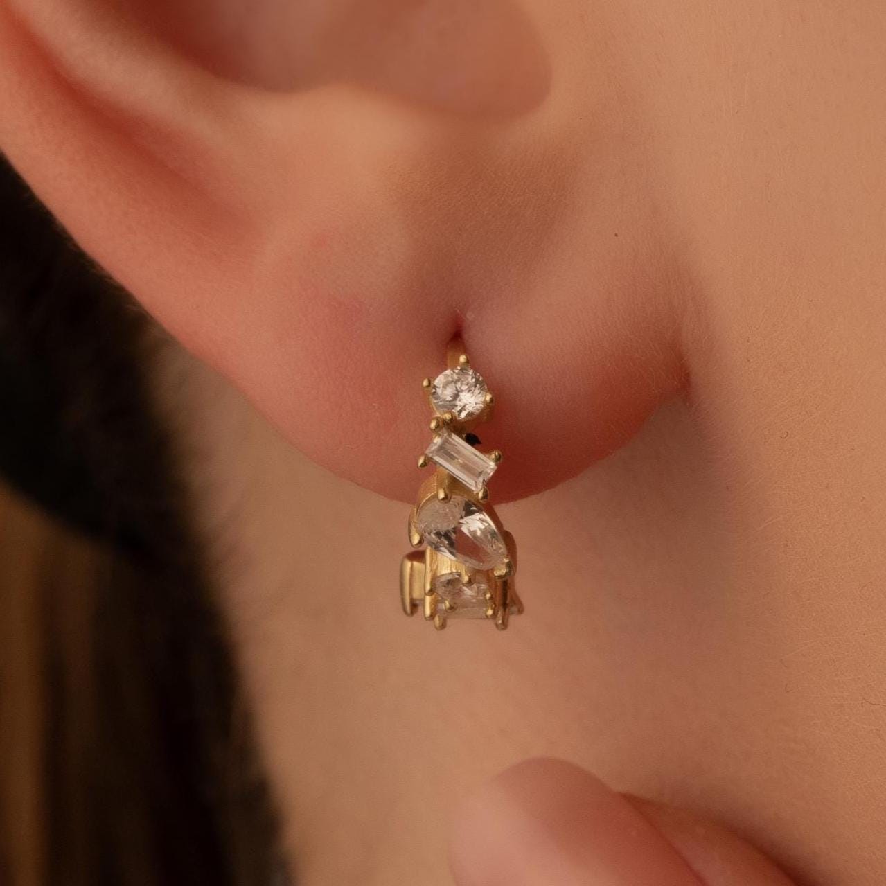 Luxurious Gold Dangle Earrings with Mixed Cut Crystals - Stunning Gift for Her