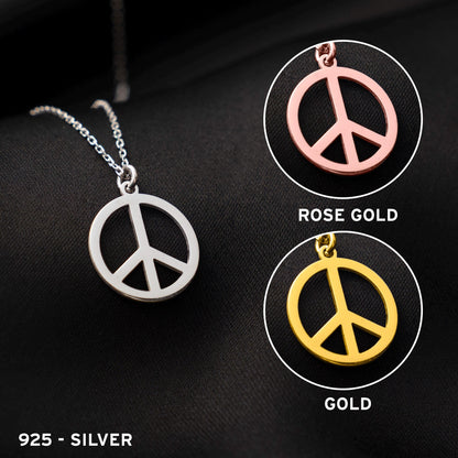 Boho Chic Peace Sign Necklace - Handcrafted Sterling Silver Pendant