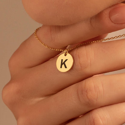 Dainty Custom Letter Necklace - Stylish Gold Initial Disc on Silver Chain