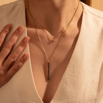 Elegant Black Crystal Layered Necklace - 18K Gold Plated Dainty Jewelry Gift for Her