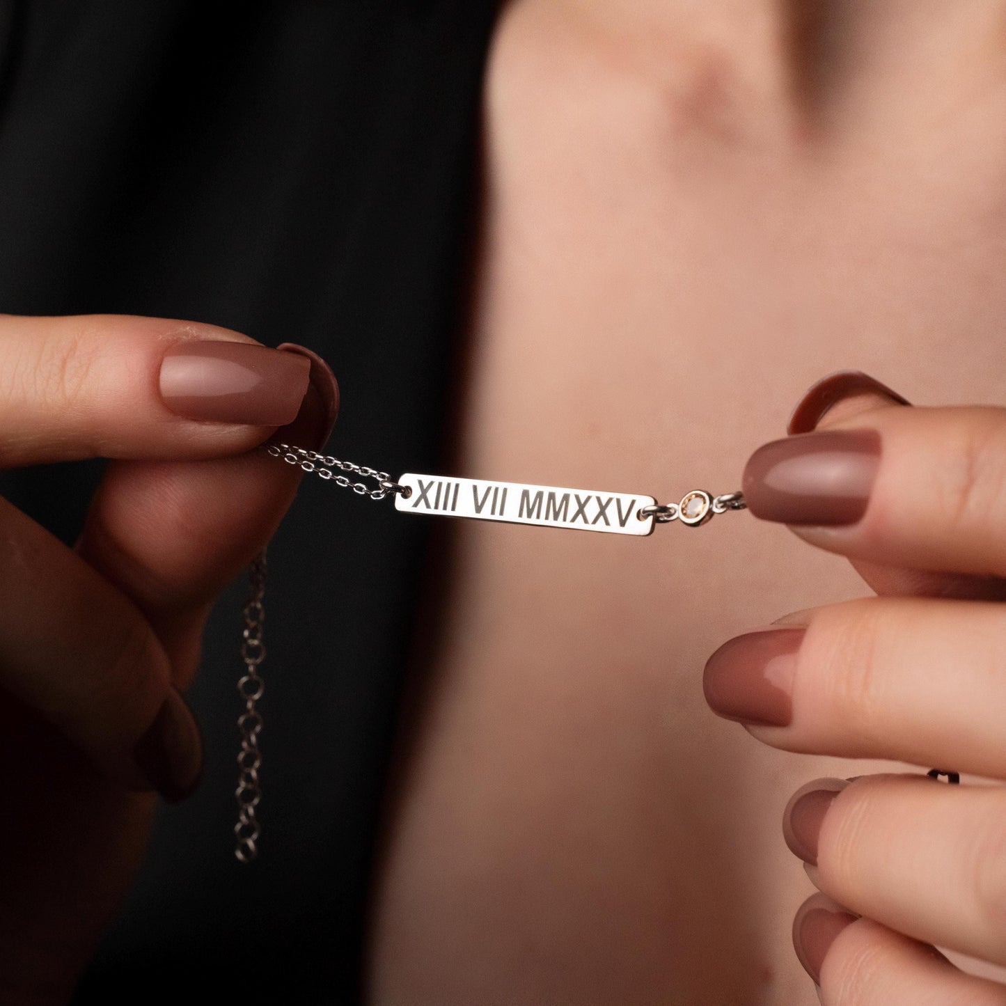 Timeless Roman Numeral Bracelet - Elegant Personalized Bar Jewelry in Silver or Gold