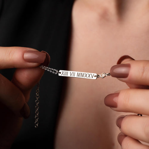 Timeless Roman Numeral Bracelet - Elegant Personalized Bar Jewelry in Silver or Gold