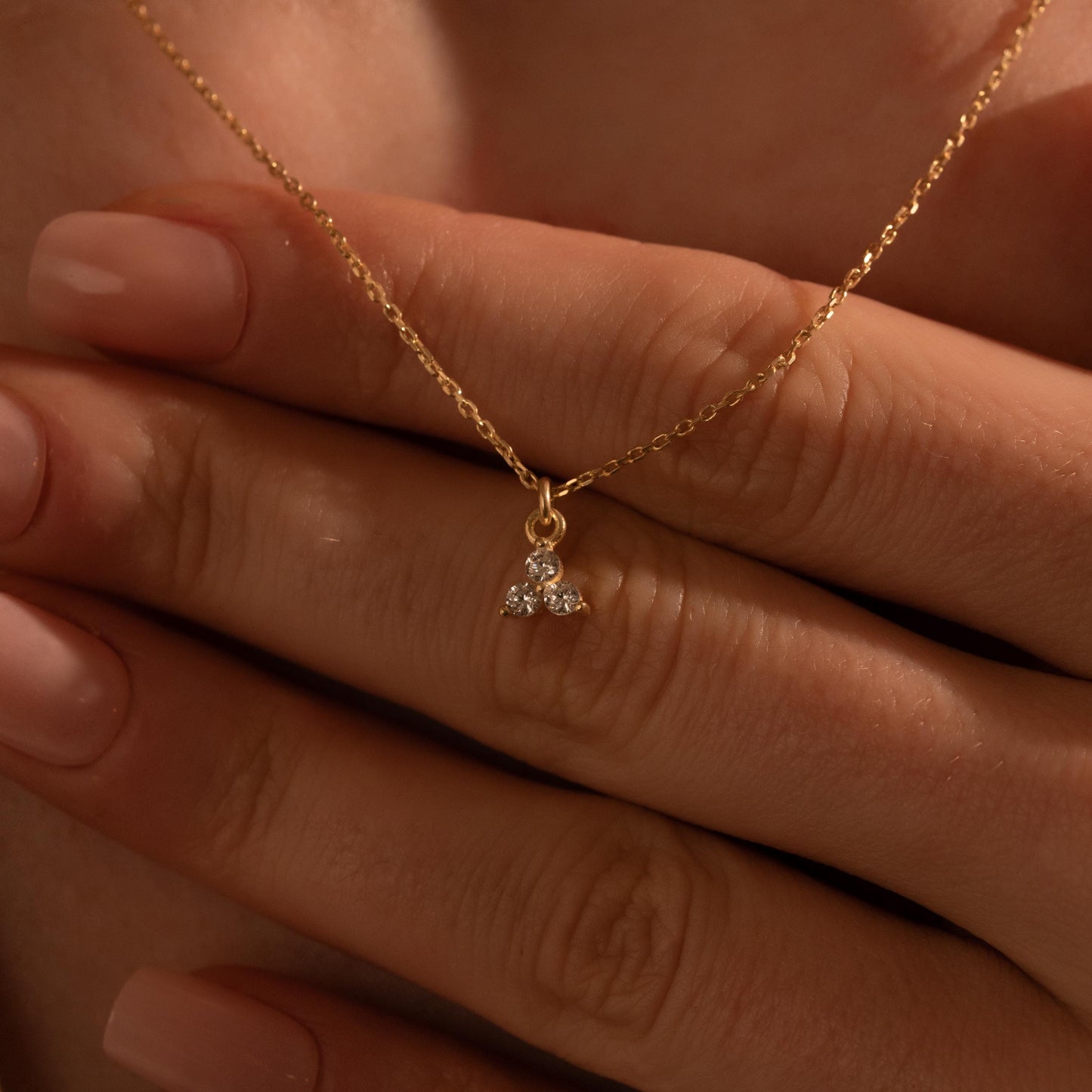 Three Stone Dainty Necklace – Minimalist Gold Gift for Her