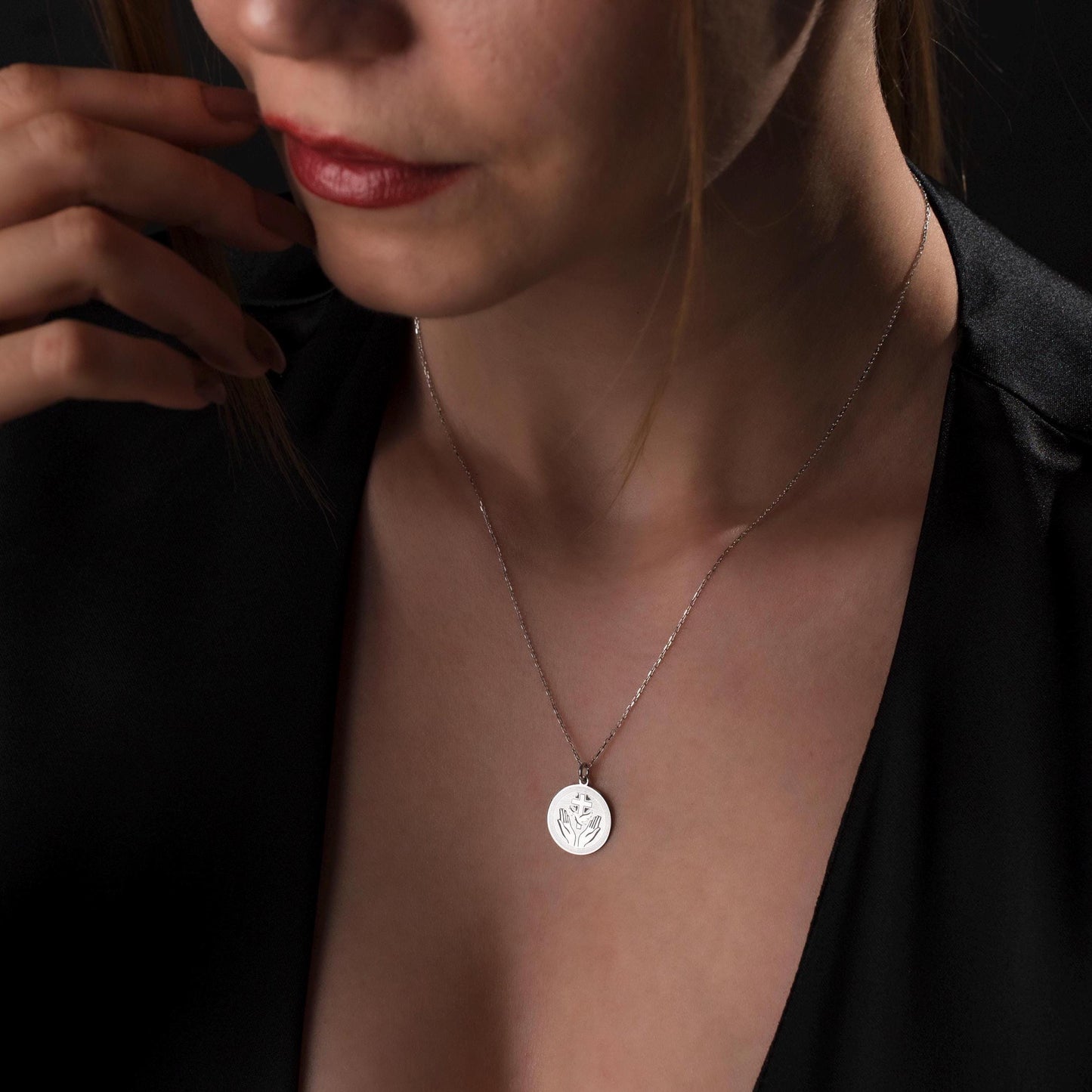 Divine Gold Cross Necklace - Perfect Gift for Mom, Religious Prayer Hands Pendant, Christian Jewelry