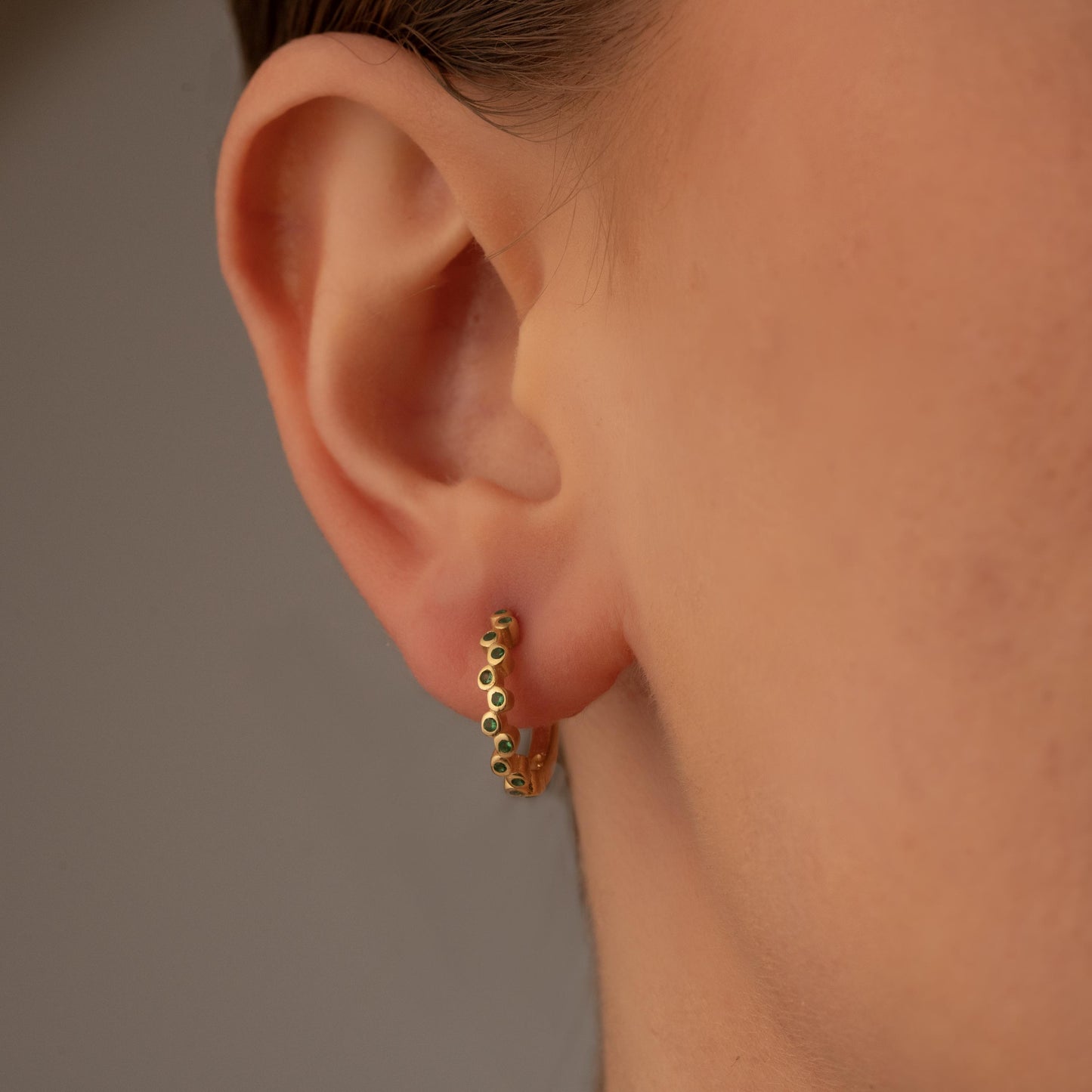 Dainty Gold Hoop Earrings with Emerald Green Crystals - Elegant Gift for Her