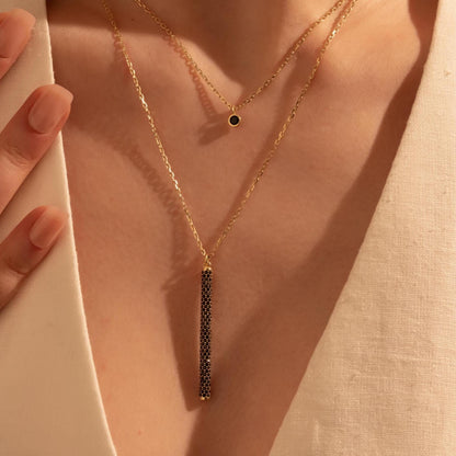 Chic Layered Gold Necklace with Bar Pendant - Minimalist Jewelry Gift