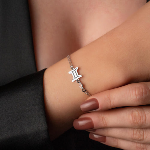 Celestial Charm: Zodiac Birthstone Bracelet in Sterling Silver and 18K Gold Plating