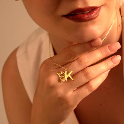 Personalized Butterfly Initial Necklace - Dainty Gold Pendant for Women
