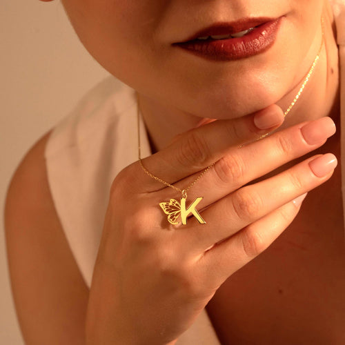 Personalized Butterfly Initial Necklace - Dainty Gold Pendant for Women
