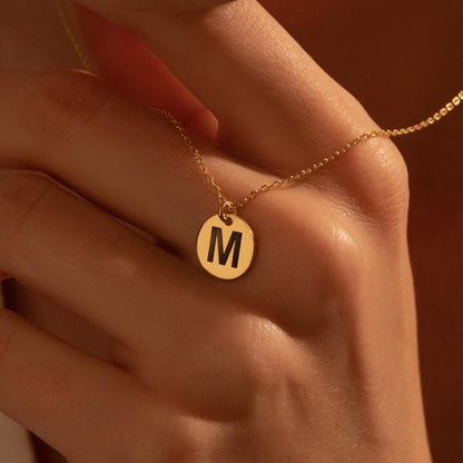 Custom Initial Disc Necklace in Gold - Personalized Letter Pendant, Elegant Gift for Her