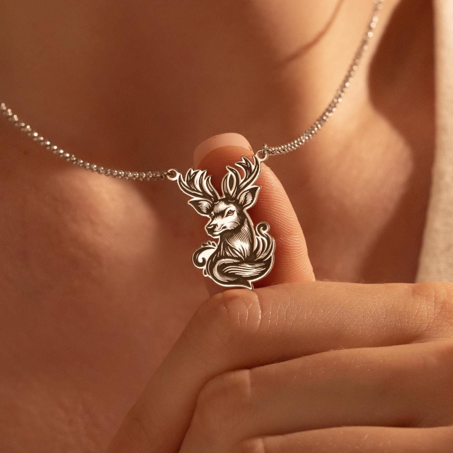 Deer Pendant Necklace – 925 Silver Forest Animal Jewelry Gift