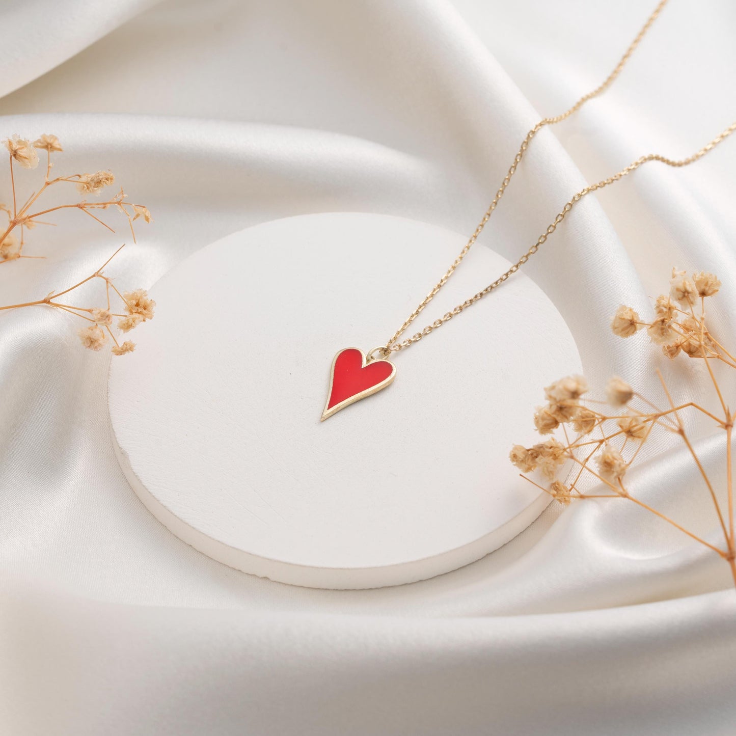 Red Heart Pendant Necklace – Custom Love Necklace Gift for Her, 18K Gold Plated