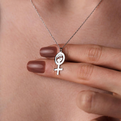 Feminist Symbol Necklace, Women’s Rights Jewelry, Sterling Silver Pendant, Empowerment Gift for Her