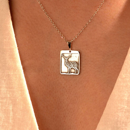 Silver Deer Pendant Necklace – Rustic Nature Gift for Her