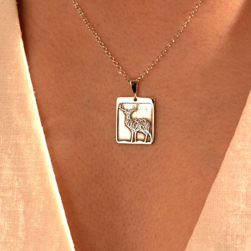 Silver Deer Pendant Necklace – Rustic Nature Gift for Her