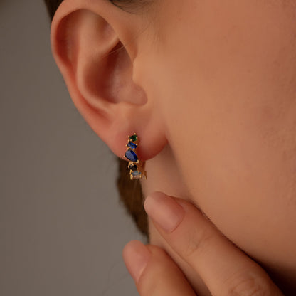 Glamorous Blue Crystal Earrings with Gold Studs - Perfect Gift for Her